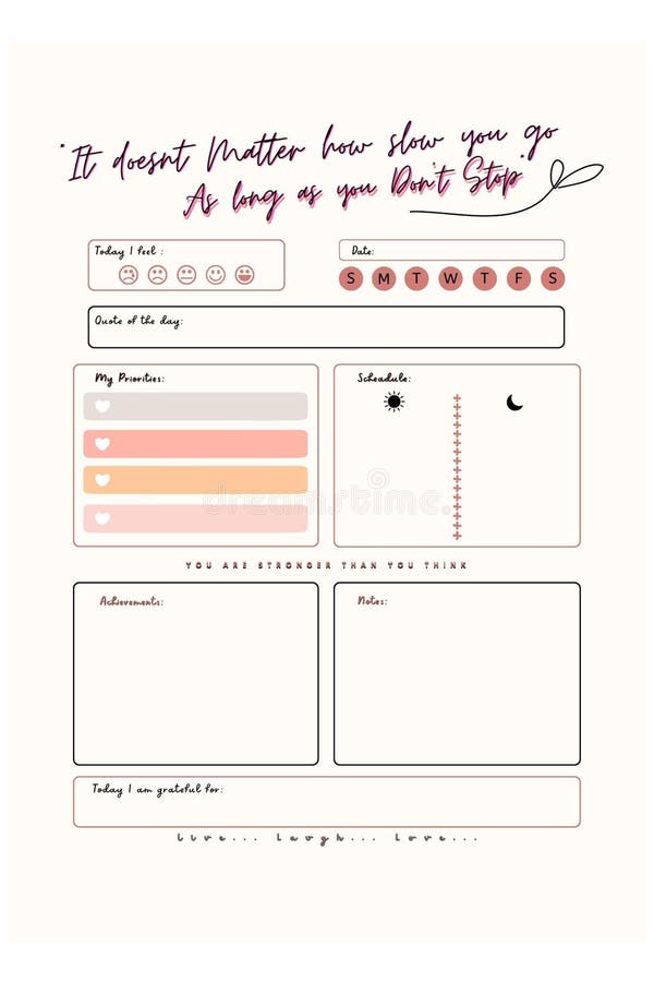 Quote planner digital printable blank template insert stock illustration