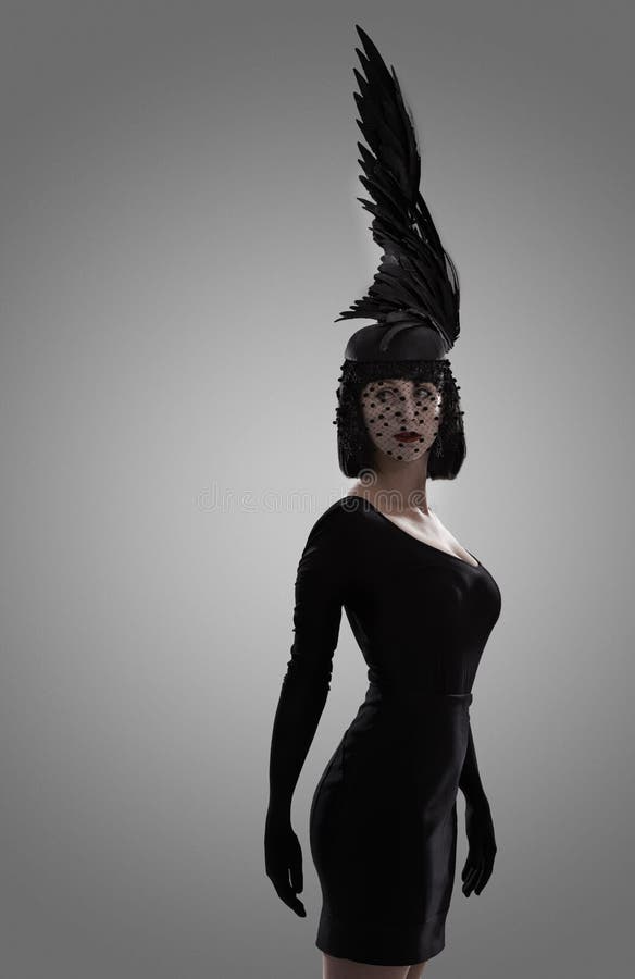 Quoth the Raven a Young Woman in a Wing shaped Headpiece Standing in a Quoth the Raven a Young Woman in a Wing shaped Headpiece Standing in a