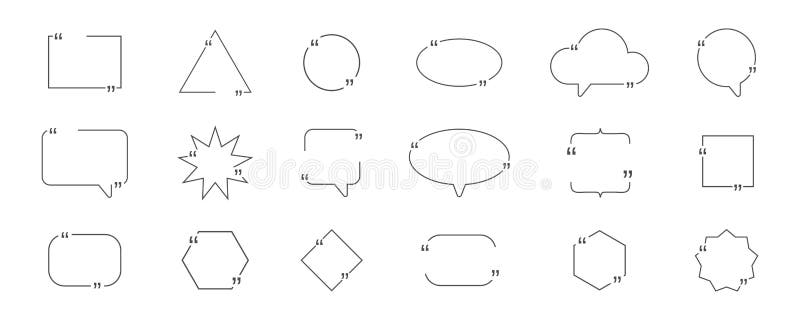 Quotte bubble set. Line text frame. Quotation title banner. Headline speech border. Reference note information. Textbox vector illustration