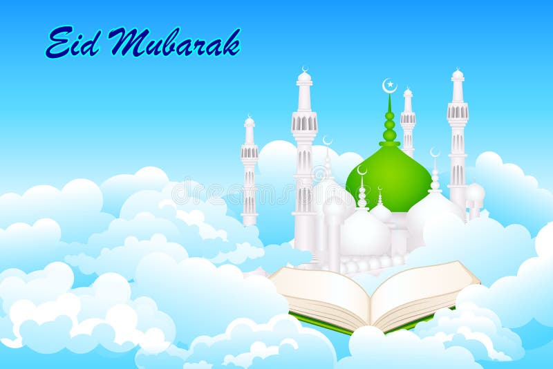 Quran on Eid Mubarak background royalty free illustration