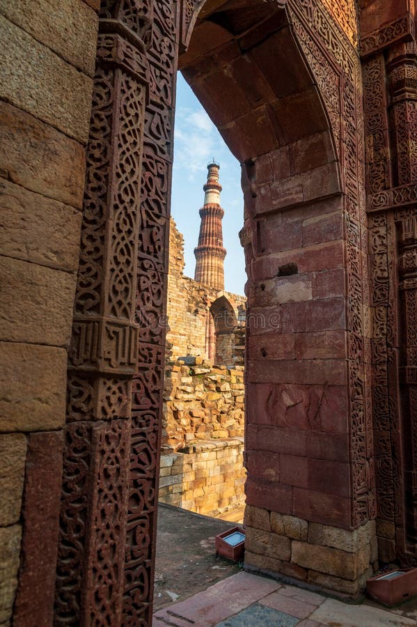 Qutub Minar from the Tomb of Iltutmish in the Qutub Minar Complex Delhi, India. The Qutub Minar is a 73m tapering tower built in 1193 by Qutab-ud-din Aibak after defeat of Delhi's last Hindu kingdom. Qutub Minar from the Tomb of Iltutmish in the Qutub Minar Complex Delhi, India. The Qutub Minar is a 73m tapering tower built in 1193 by Qutab-ud-din Aibak after defeat of Delhi's last Hindu kingdom.