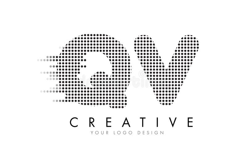 QV Q V Letter Logo with Black Dots and Trails. Stock Vector Illustration of cool, multimedia