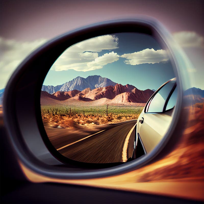 Auto-rückspiegel mit naturreflexions-ai-generiertem bild