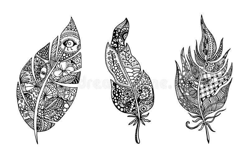 R?ka rysuj?ca stylizuj?ca pi?rko wektoru kolekcja Set doodle plemienni pi?rka ?liczny zentangle pi?rko dla tw?j projekta elementy royalty ilustracja R?ka rysuj?ca stylizuj?ca pi?rko wektoru kolekcja Set doodle plemienni pi?rka ?liczny zentangle pi?rko dla tw?j projekta elementy royalty ilustracja