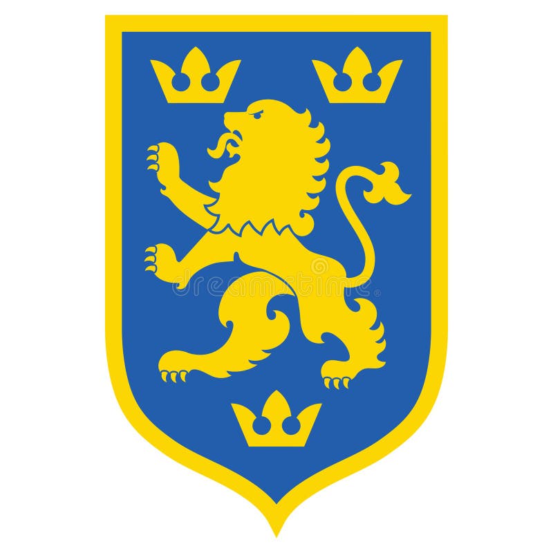 R? ki pokrywaj? heraldycznego Heraldyczny lew i trzy korony na rycerz os? onie ilustracja wektor