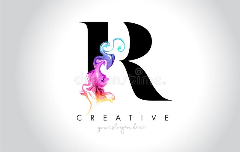 R Leter creativo vibrante Logo Design con l'inchiostro variopinto Flo del fumo
