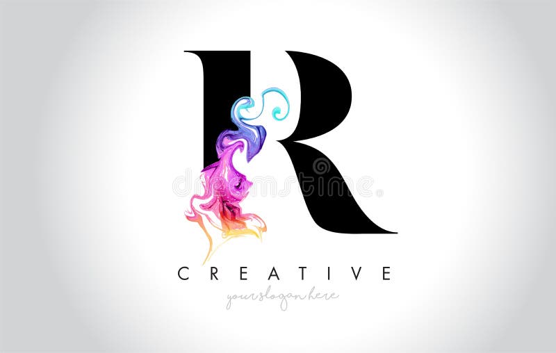 R Leter créatif vibrant Logo Design avec l'encre colorée Flo de fumée illustration libre de droits