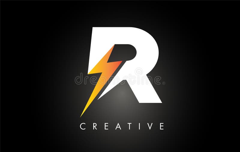 R Letter Logo Design With Lighting Thunder Bolt. Electric Bolt Letter Logo vector illustration