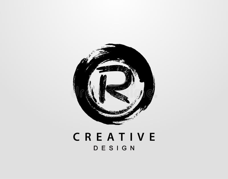 R Logo with Circle Splatter Element. Vintage Circle Wave Logo Design