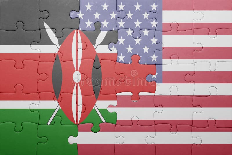 Raadsel met de nationale vlag van de Verenigde Staten van Amerika en Kenia
