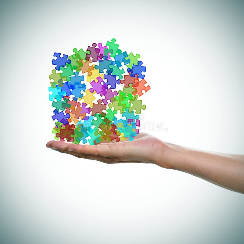 Raadselstukken verschillende kleuren als symbool voor het autisme a stock fotografie Raadselstukken verschillende kleuren als symbool voor het autisme a stock fotografie
