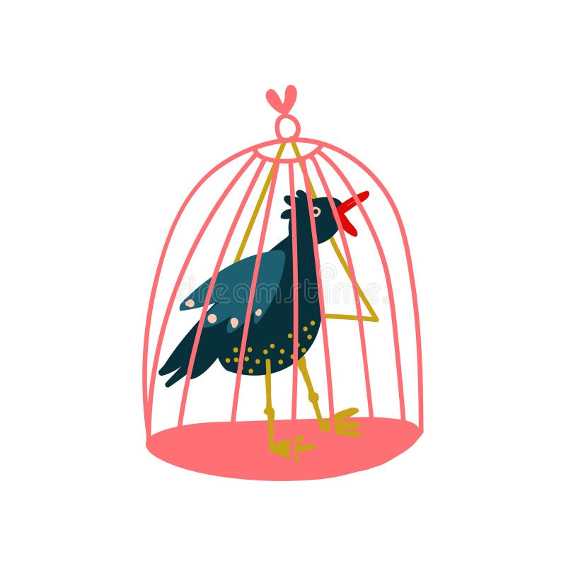 Raaf in Birdcage, Magisch Voorwerp, de Vectorillustratie van Hekserijattributen royalty-vrije illustratie Raaf in Birdcage, Magisch Voorwerp, de Vectorillustratie van Hekserijattributen royalty-vrije illustratie