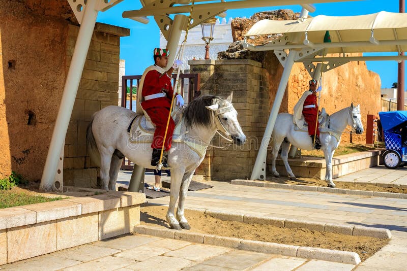 RABAT, MOROCCO - 22,04,2019: Royal guard in front of Hassan Tower and Mausoleum of Mohammed V