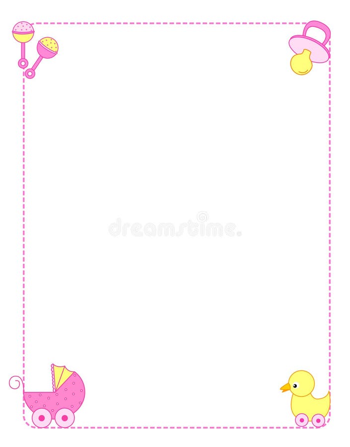 Cute baby girl border / frame with colorful baby accessories on corners. Cute baby girl border / frame with colorful baby accessories on corners