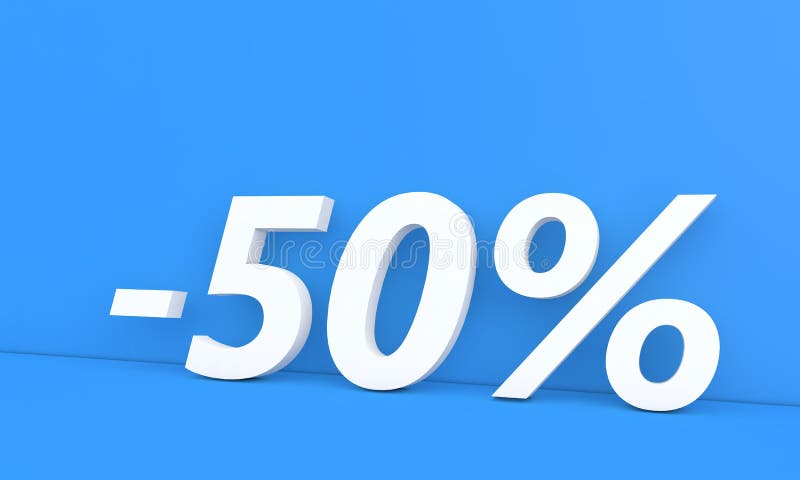Rabatt 50 % av priset på reklamvaror. stock illustrationer