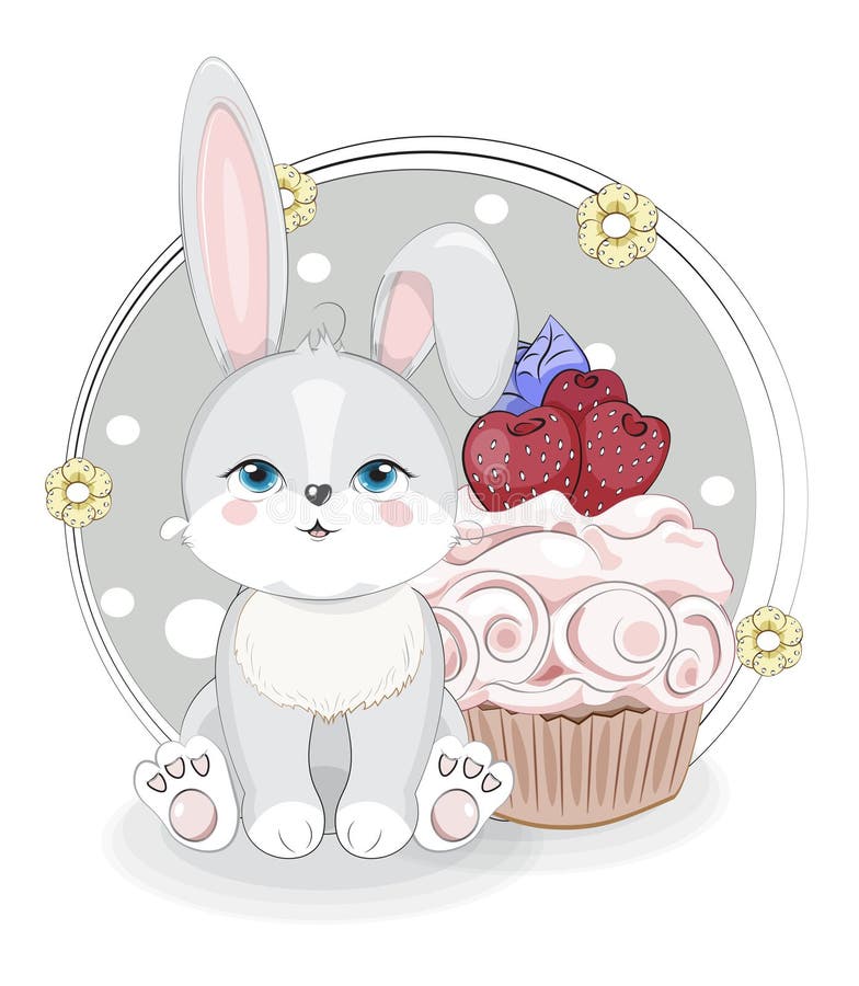 Rabbit and cupcake stock vector. Illustration of decoration - 177458156