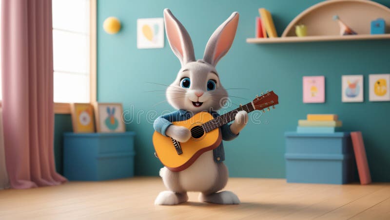 Rabbit cute little playing guitar royalty free illustration