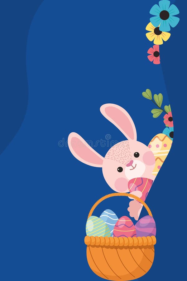 Rabbit with eggs in basket stock vector. Illustration of straw 262974246