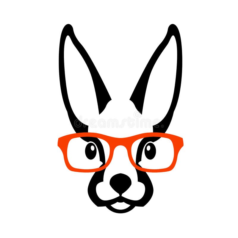 Rabbit face head in glasses vector illustration flat. 