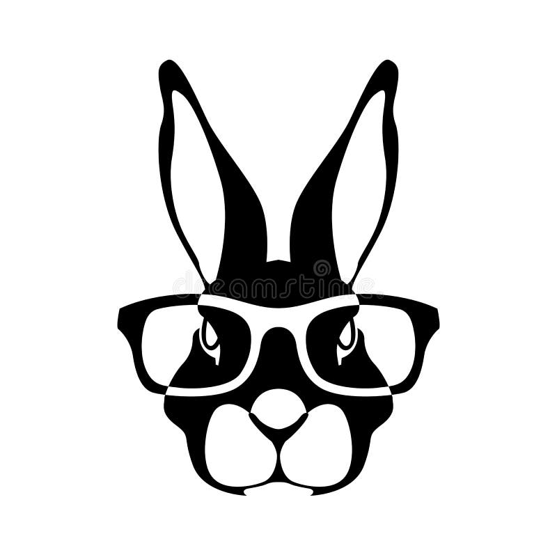 Rabbit face head in glasses vector illustration flat.