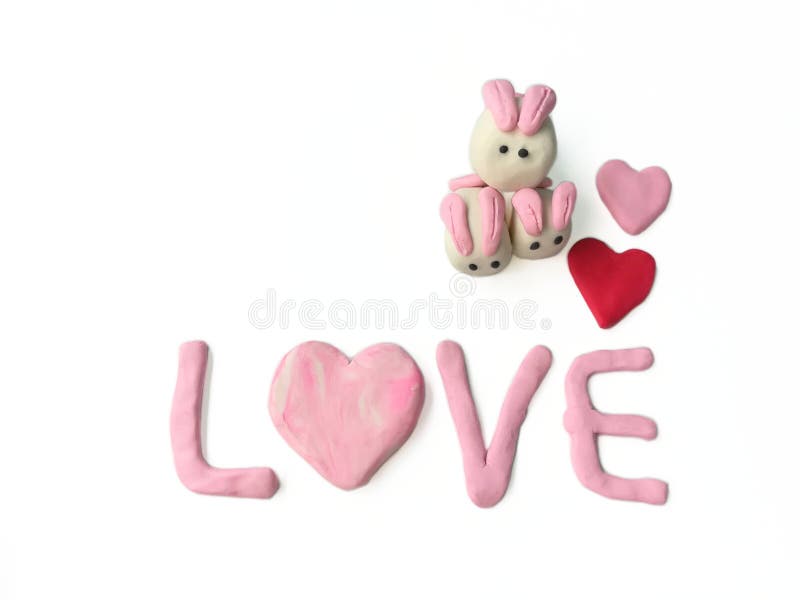 Rabbit family plasticine clay, beautiful love text and heart dough, cute animal dough