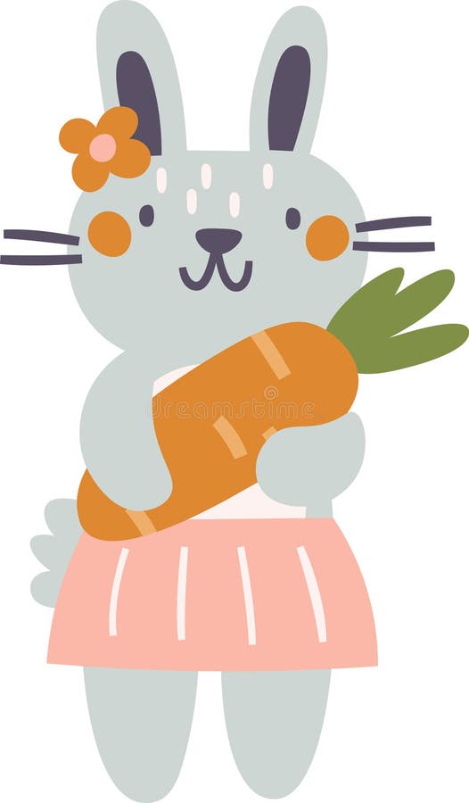 Rabbit Girl Holding Carrot stock illustration. Illustration of bunny ...