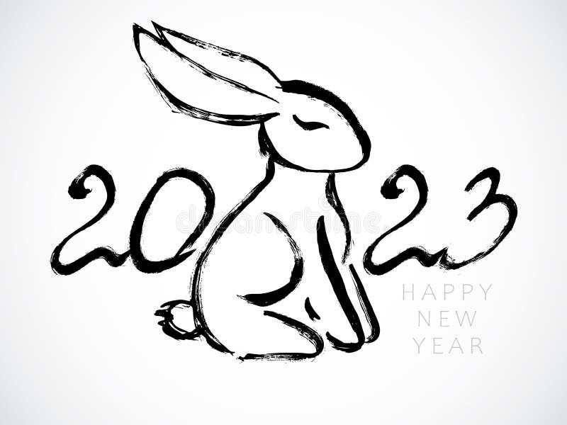 Rabbit. Greeting Card Design Template with Chinese Calligraphy for 2023