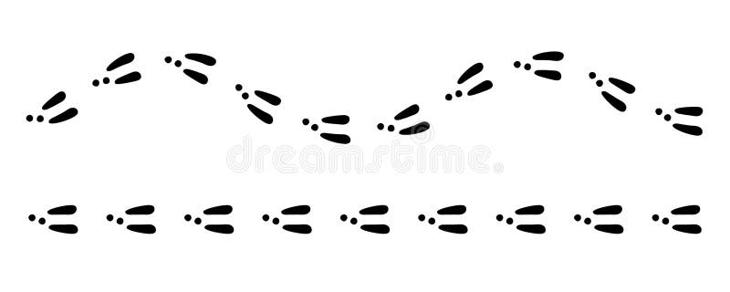 Rabbit or hare footprint trail. Bunny foot prints on snow. Rabbit paw steps. Hare steps track. Vector illustration