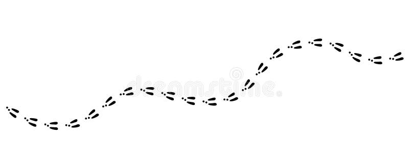 Rabbit or hare footprint trail. Bunny foot prints on snow. Rabbit paw steps. Hare steps track. Vector illustration