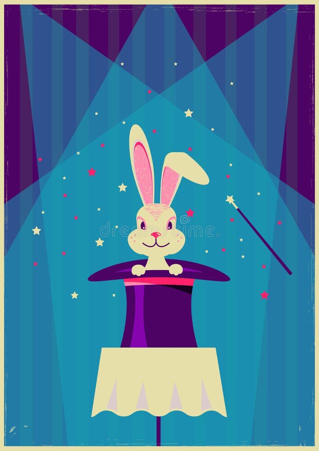 Rabbit in magical hat.Vector magic show background