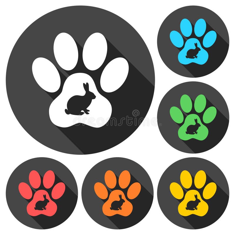 Download Rabbit Paw Print Icons Set With Long Shadow Stock Vector ...