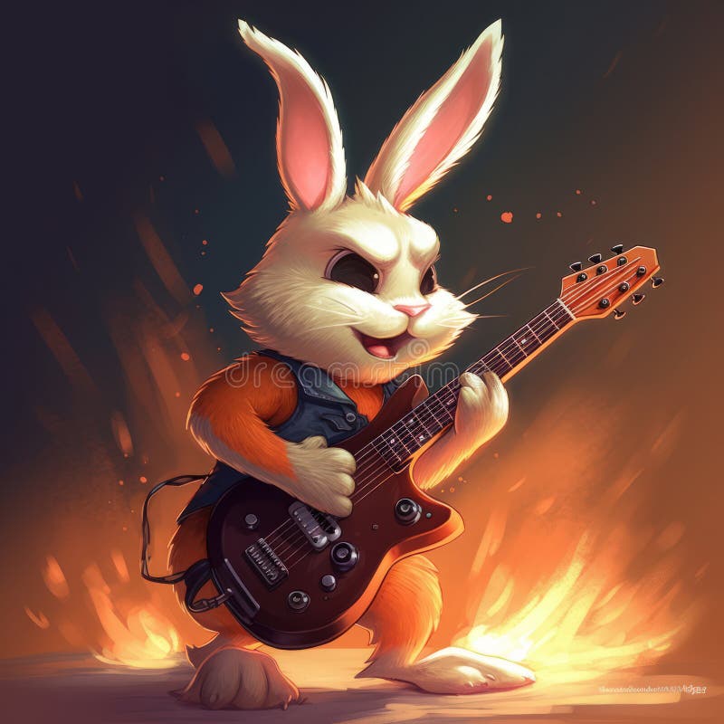 Rabbit plays the guitar stock illustration. Illustration of rabbit