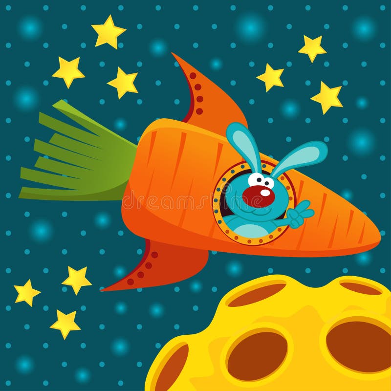 Rabbit on a rocket of carrot royalty free illustration