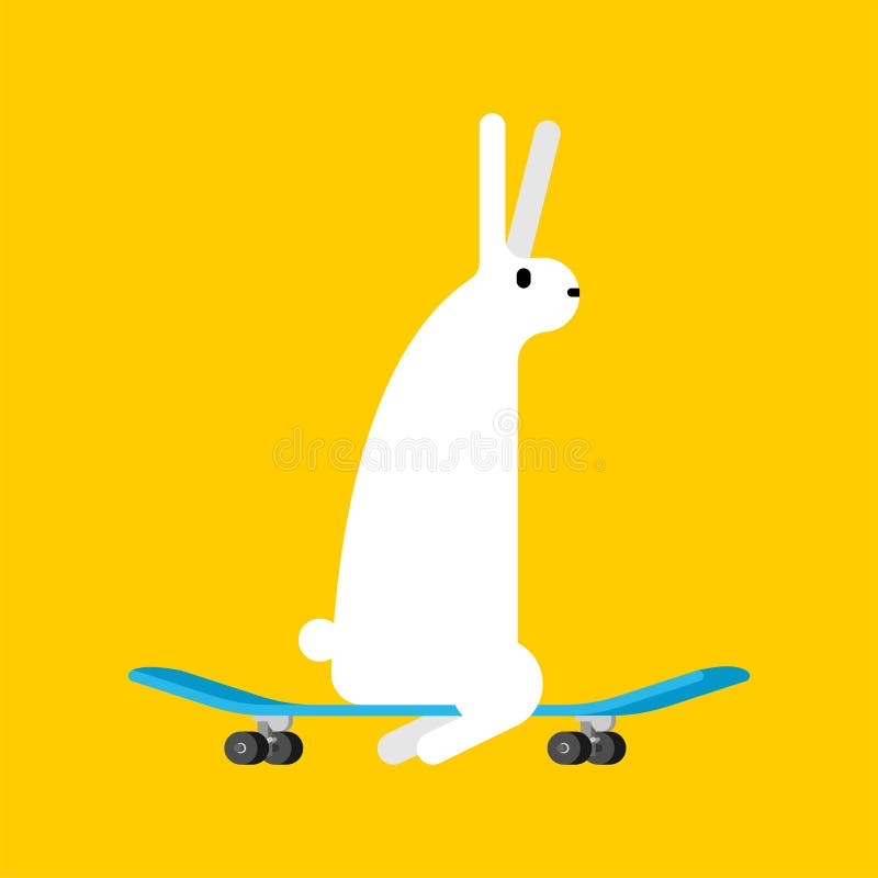 Cute Cartoon Rabbit With Skateboard Stock Vector - Illustration of