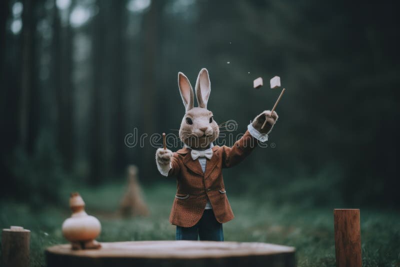 A rabbit in a suit holding a wand. Generative AI image.