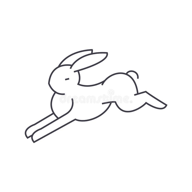 White Rabbit Vector Line Icon, Sign, Illustration on Background