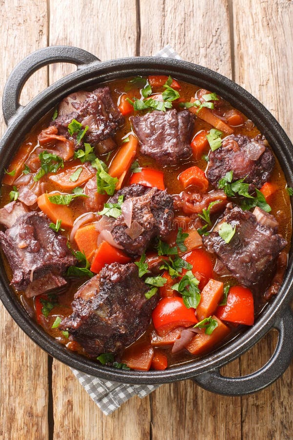 Rabo De Toro or Oxtail Stew in Cooking Pot Closeup on Plate on the ...