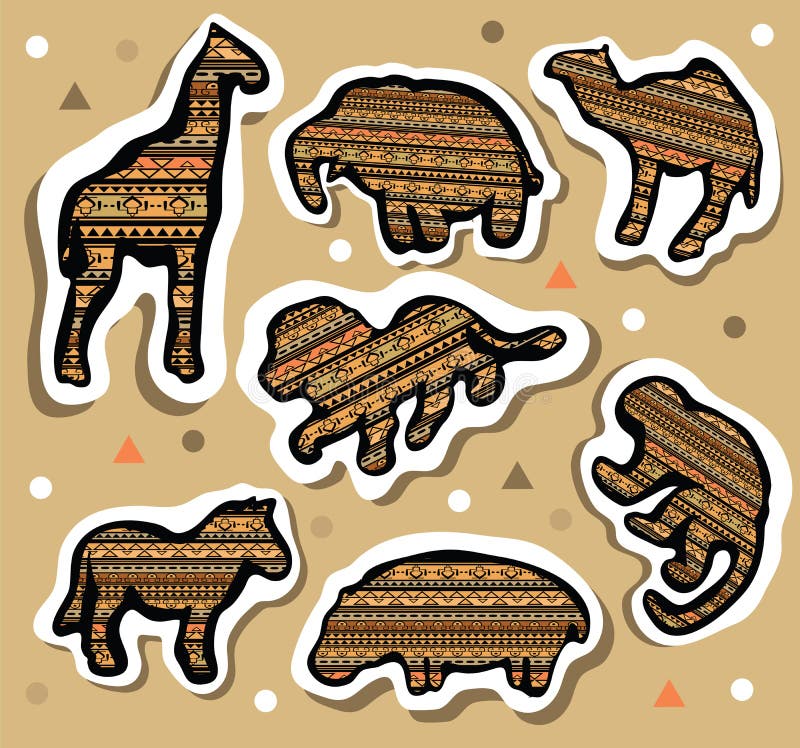 Raccolta degli autoadesivi africani degli animali con il modello senza cuciture royalty illustrazione gratis Raccolta degli autoadesivi africani degli animali con il modello senza cuciture royalty illustrazione gratis