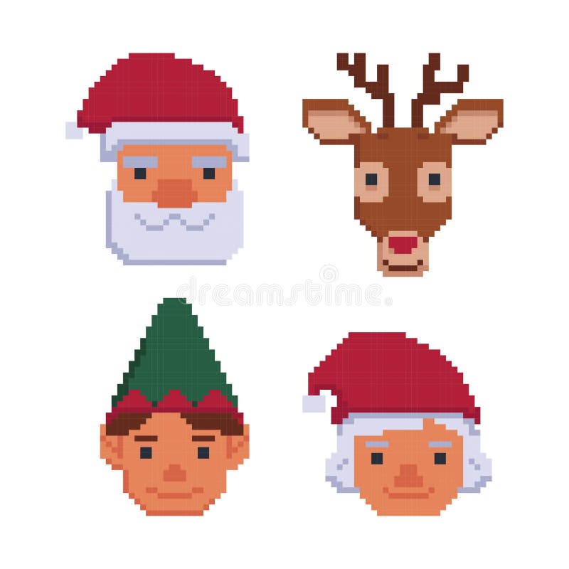 Raccolta degli avatar di natale isolati su un fondo bianco il Babbo Natale, sig.ra Claus, cervo, elfo bit 8 Grafici per i giochi illustrazione vettoriale Raccolta degli avatar di natale isolati su un fondo bianco il Babbo Natale, sig.ra Claus, cervo, elfo bit 8 Grafici per i giochi illustrazione vettoriale