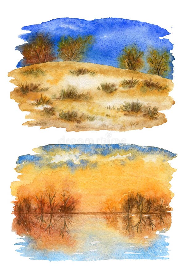 Raccolta degli schizzi del paesaggio di autunno Illustrazione dell'acquerello illustrazione vettoriale Raccolta degli schizzi del paesaggio di autunno Illustrazione dell'acquerello illustrazione vettoriale