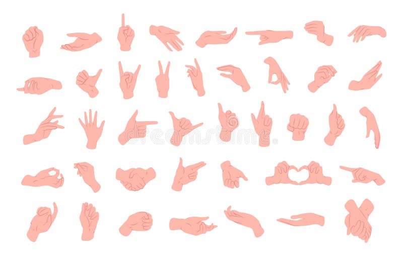 Raccolta dei gesti, dei segni indicati con la palma e delle dita di mano differenti isolate su fondo bianco Non verbale o royalty illustrazione gratis