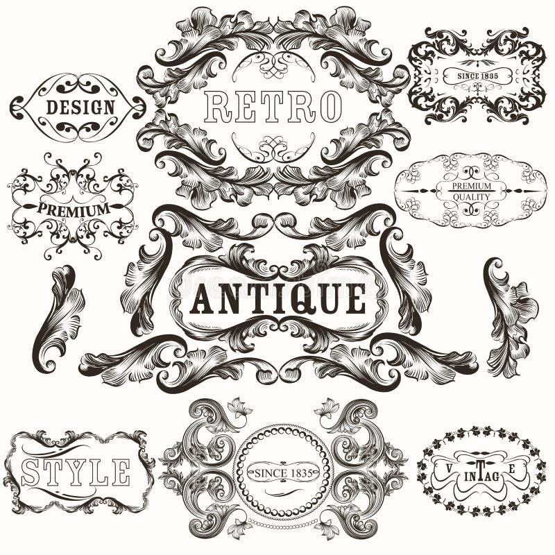 Raccolta dei telai disegnati a mano antichi nello stile barrocco illustrazione vettoriale Raccolta dei telai disegnati a mano antichi nello stile barrocco illustrazione vettoriale