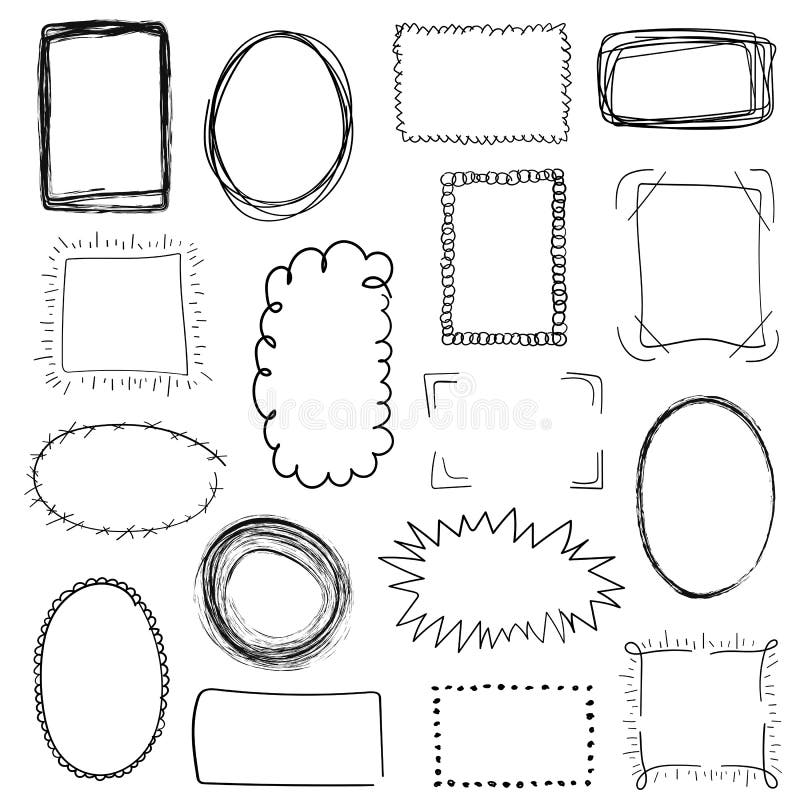 Raccolta dei telai disegnati a mano neri decorativi su fondo bianco Stile semplice, di lerciume, di schizzo e di scarabocchio royalty illustrazione gratis Raccolta dei telai disegnati a mano neri decorativi su fondo bianco Stile semplice, di lerciume, di schizzo e di scarabocchio royalty illustrazione gratis