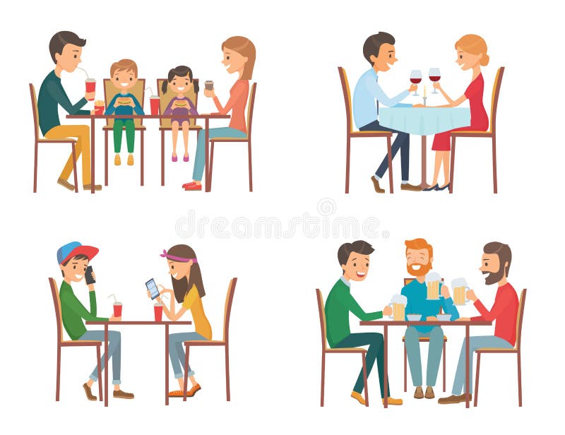 Raccolta dell'illustrazione di vettore sul tema della gente in caffè illustrazione di stock