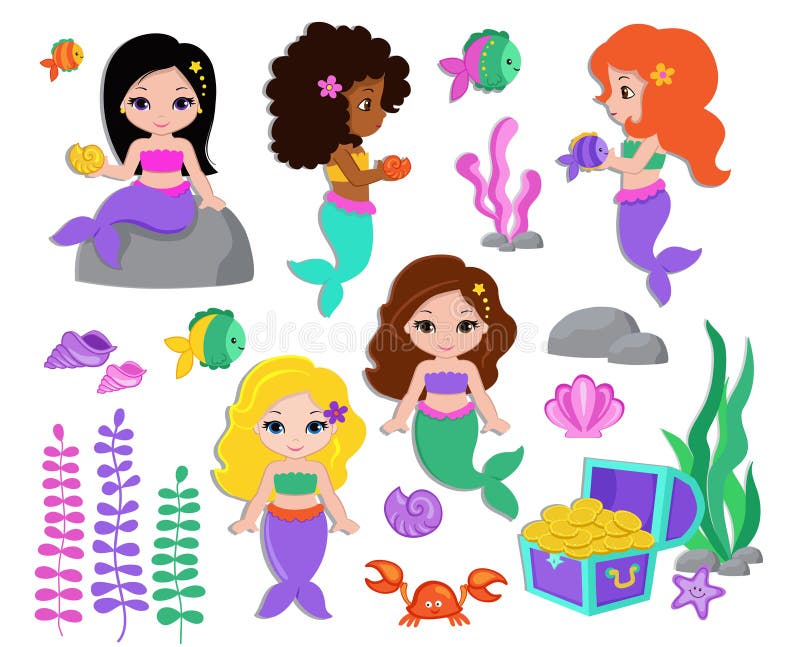 Raccolta dell'piccole sirene sveglie illustrazione vettoriale Raccolta dell'piccole sirene sveglie illustrazione vettoriale