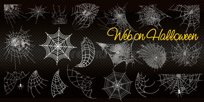 Raccolta della ragnatela, isolata su fondo nero e trasparente Ragnatela per progettazione di Halloween Modelli di vettore royalty illustrazione gratis Raccolta della ragnatela, isolata su fondo nero e trasparente Ragnatela per progettazione di Halloween Modelli di vettore royalty illustrazione gratis