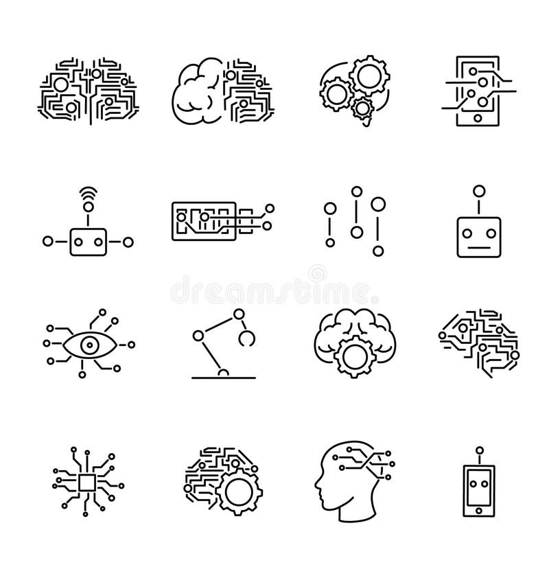 Raccolta delle icone del profilo di robotica di intelligenza artificiale Icone futuristiche di scienza di tecnologie informatiche royalty illustrazione gratis Raccolta delle icone del profilo di robotica di intelligenza artificiale Icone futuristiche di scienza di tecnologie informatiche royalty illustrazione gratis