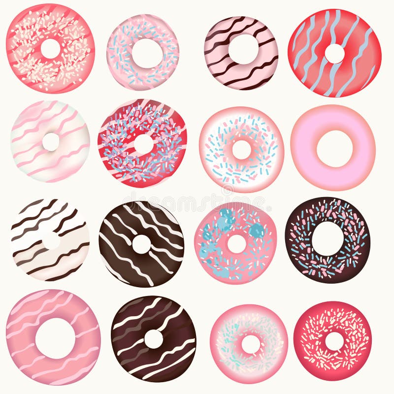 Raccolta di ciambelle di colore rosa, marrone e beige per la progettazione royalty illustrazione gratis