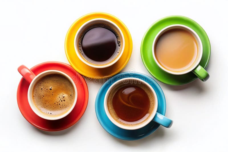 Collezione Diversificata di Tazze da Caffè: Una Vetrina dall'Alto per Menu Design, Branding e Ispirazione per Caffè illustrazione di stock