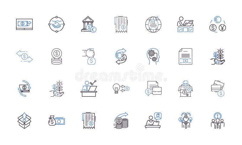 Procuring funds outline icons collection. Financing, Lending, Investing, Crowdfunding, Sponsorship, Grants, Donation. Procuring funds outline icons collection. Financing, Lending, Investing, Crowdfunding, Sponsorship, Grants, Donation